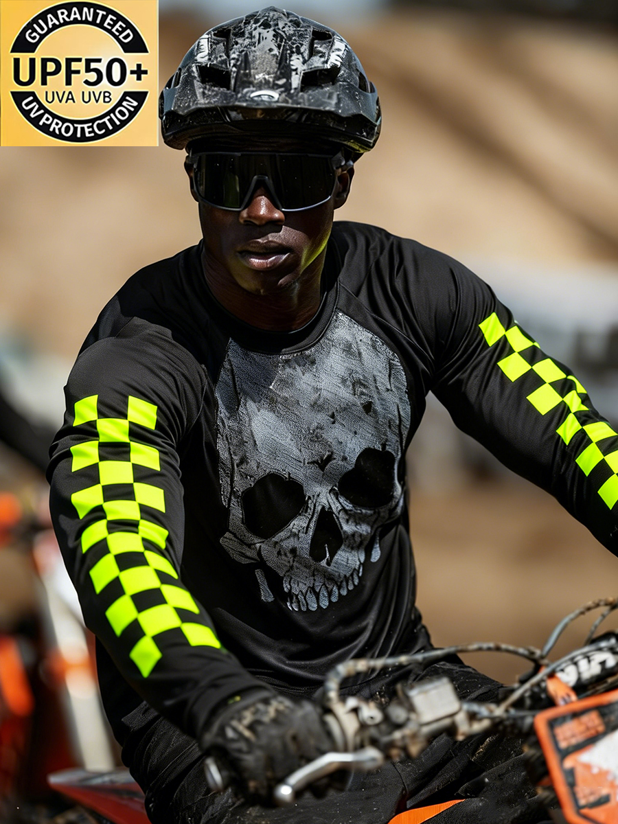 Men's Cool Breathable Black-Yellow Skull Motocross Jersey-SunSeaUp