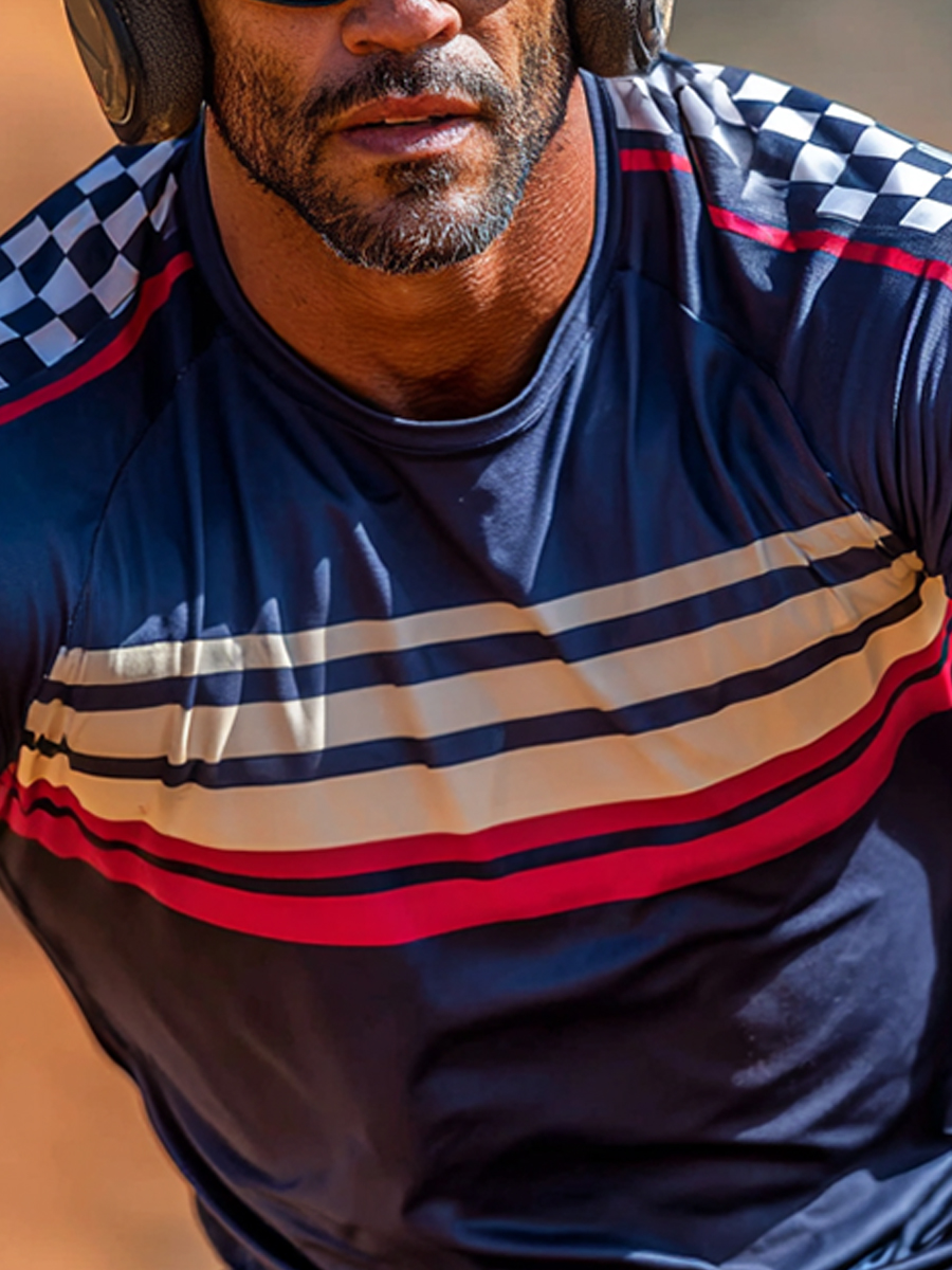 Men's Cool Breathable Navy Checkerboard Motocross Jersey-SunSeaUp