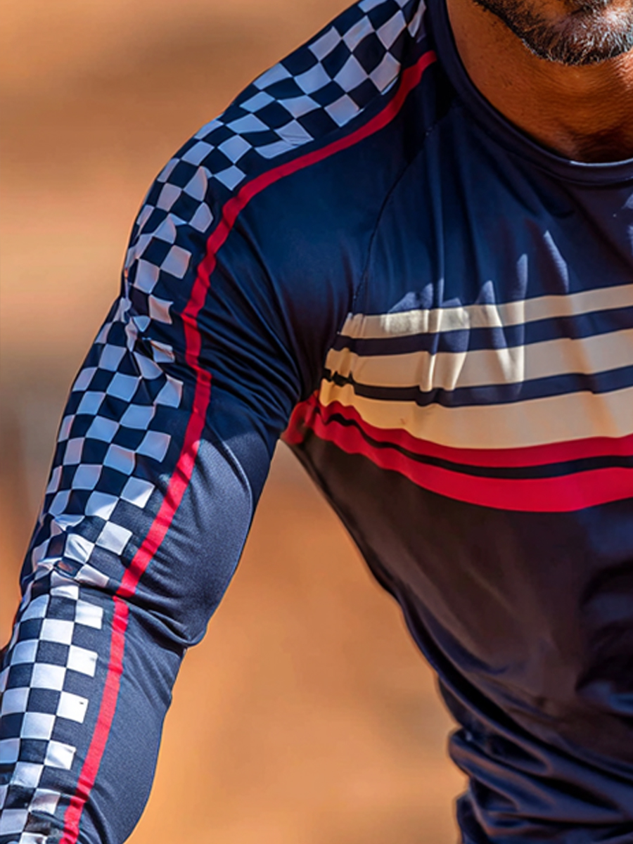 Men's Cool Breathable Navy Checkerboard Motocross Jersey-SunSeaUp
