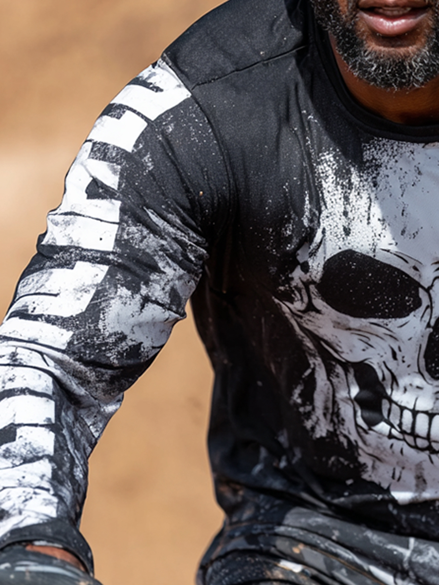 Men's Cool Breathable Black Skull Motocross Jersey-SunSeaUp
