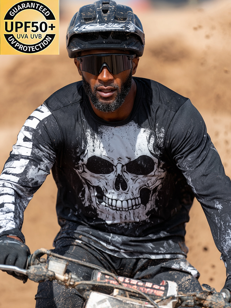 Men's Cool Breathable Black Skull Motocross Jersey-SunSeaUp
