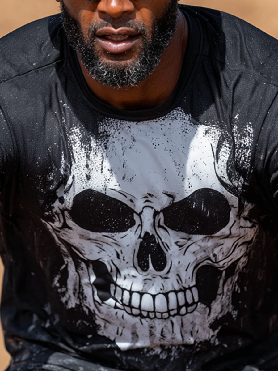 Men's Cool Breathable Black Skull Motocross Jersey-SunSeaUp