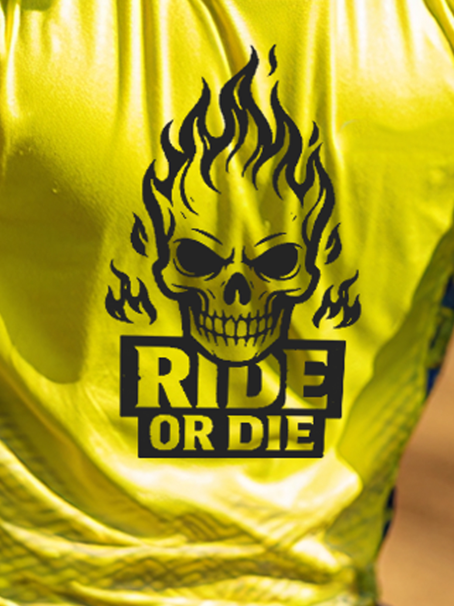 Men's "Ride or Die" Flame Skull Print Cool Breathable Checkerboard Motocross Jersey-SunSeaUp