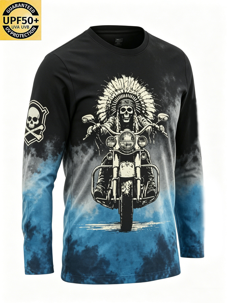 Men'S Crew Neck Tie-Dye Print Motorbike Sun Protection T-Shirt-SunSeaUp