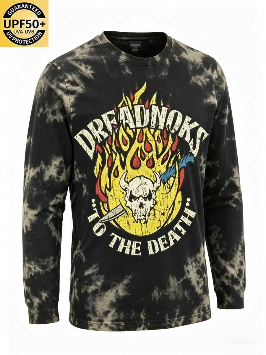 Men'S Retro Motorcycle Flame Skull Print Casual T-Shirt-SunSeaUp