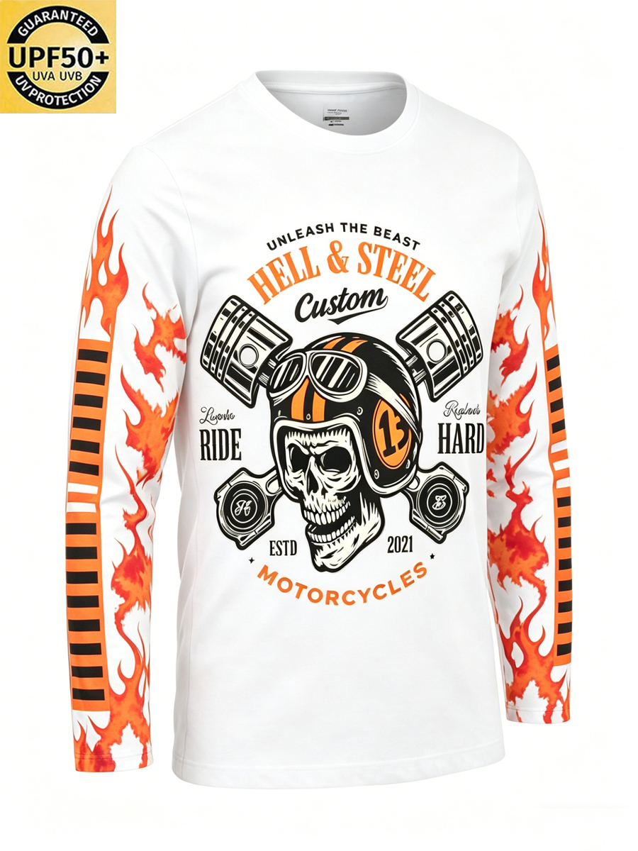 Men'S Retro Motorcycle Skull And Piston Crossbone Print T-Shirt-SunSeaUp