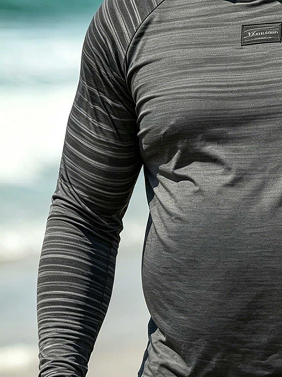 Men'S Big & Tall "Dark Heather Gray Stripe" Print Cool Breathable Hooded-SunSeaUp