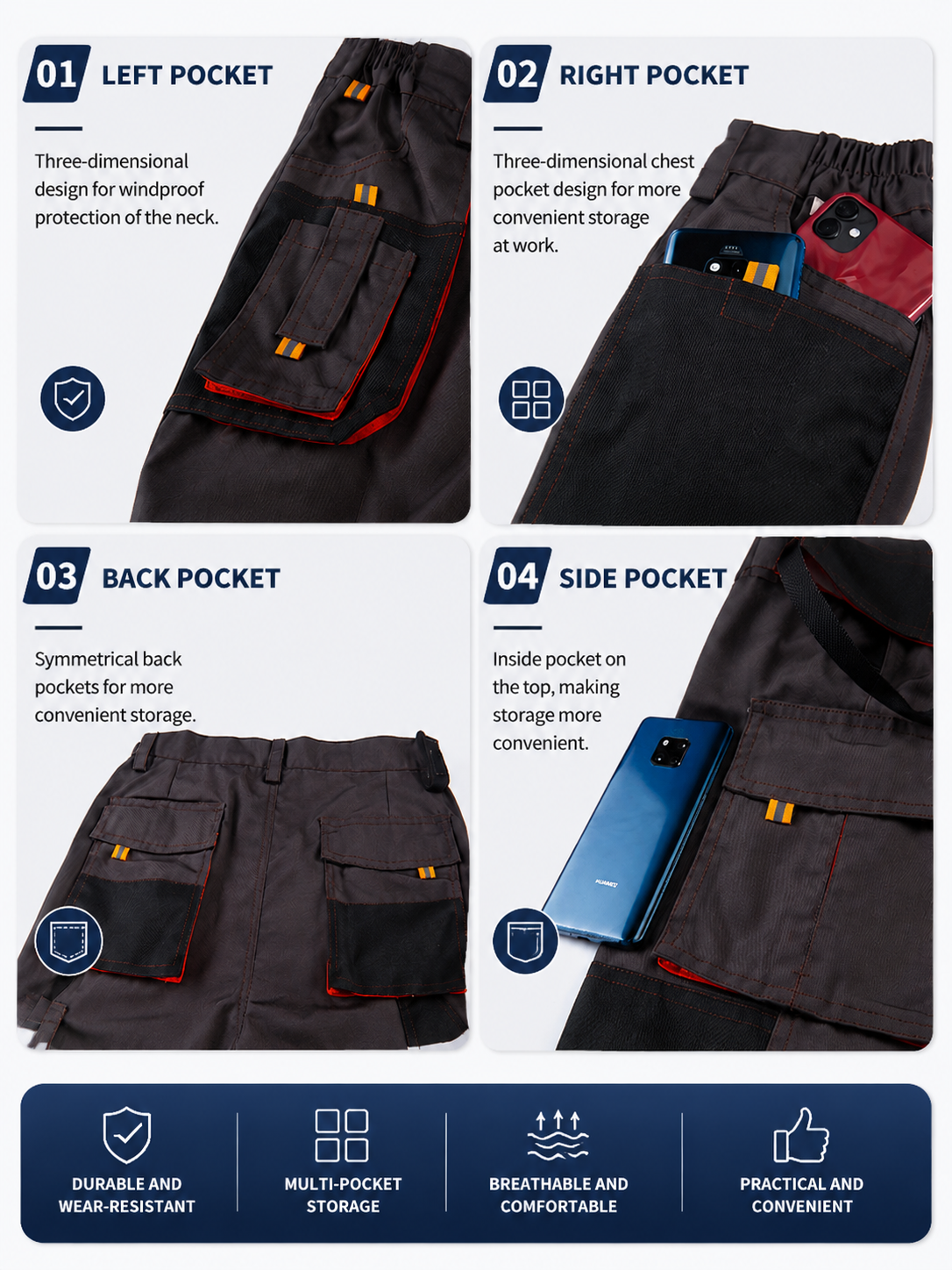 Men's Tactical Cargo Pants, Wear-Resistant Mechanic Workwear Trousers for Men
