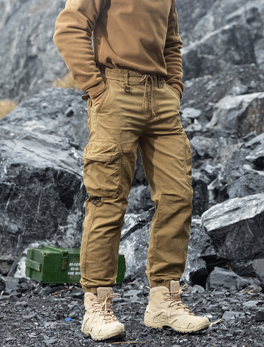 Men'S Distressed Khaki Cargo Pants, Casual Loose-Fitting Tactical Jogging Pants With Pockets