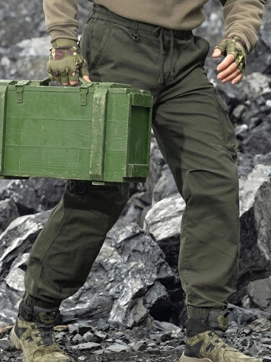Men'S Distressed Khaki Cargo Pants, Casual Loose-Fitting Tactical Jogging Pants With Pockets