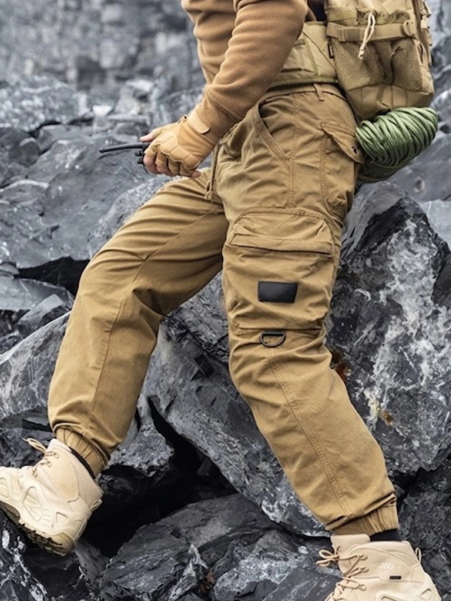 Men'S Distressed Khaki Cargo Pants, Casual Loose-Fitting Tactical Jogging Pants With Pockets