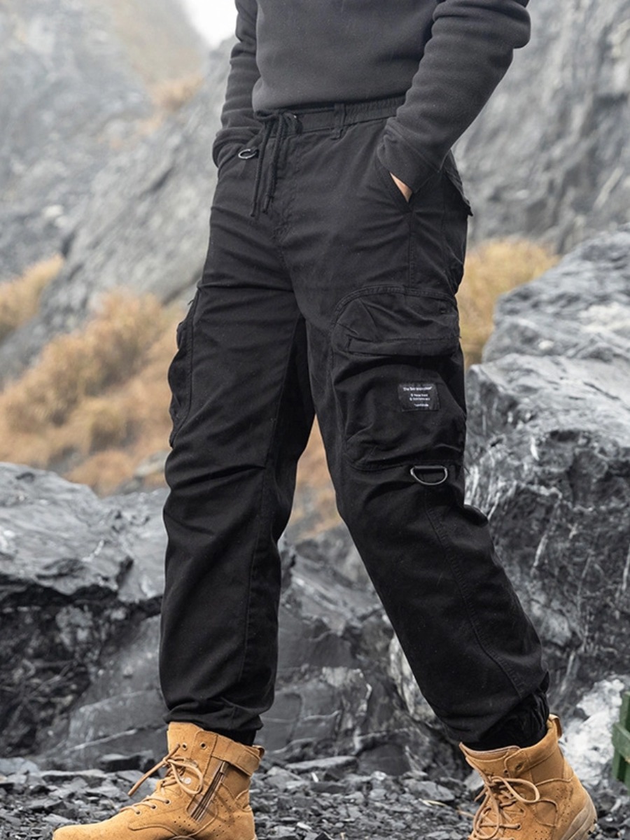 Men'S Distressed Black Cargo Pants, Casual Loose-Fitting Tactical Jogging Pants With Pockets