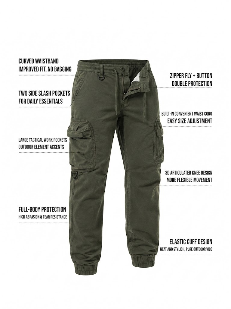Men'S Distressed Khaki Cargo Pants, Casual Loose-Fitting Tactical Jogging Pants With Pockets