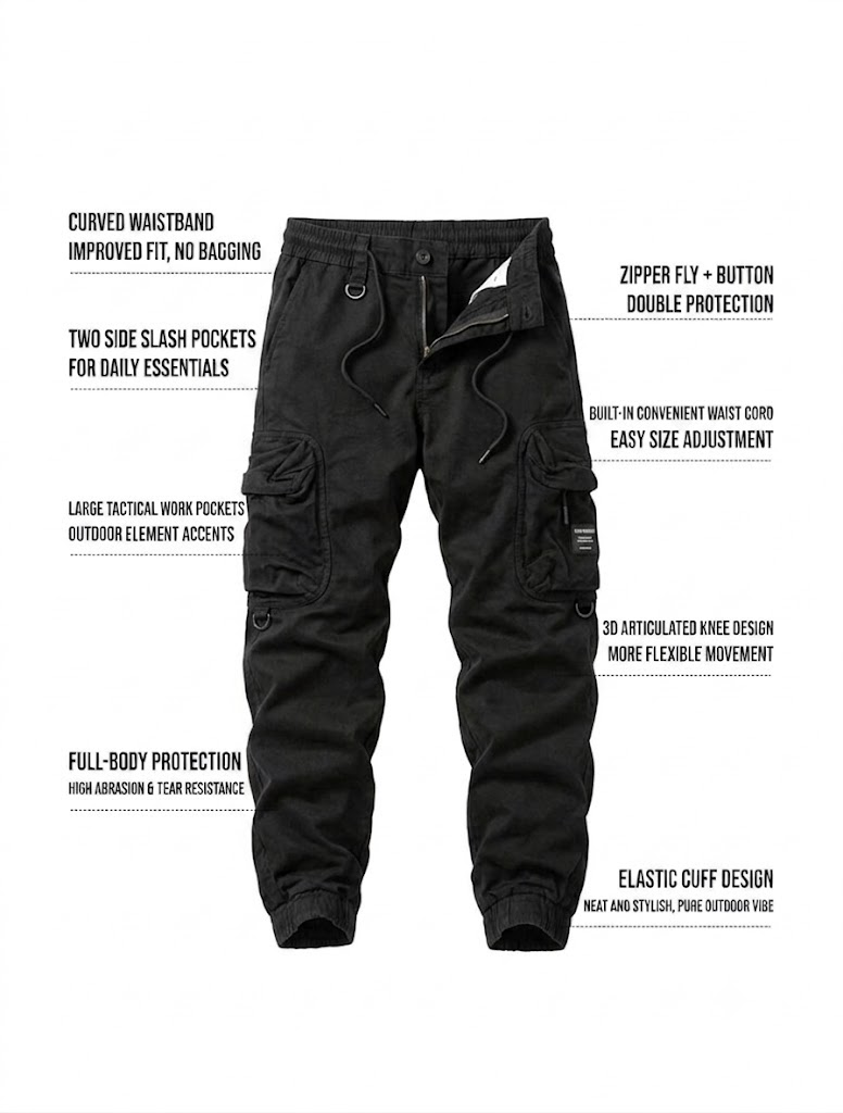 Men'S Distressed Khaki Cargo Pants, Casual Loose-Fitting Tactical Jogging Pants With Pockets