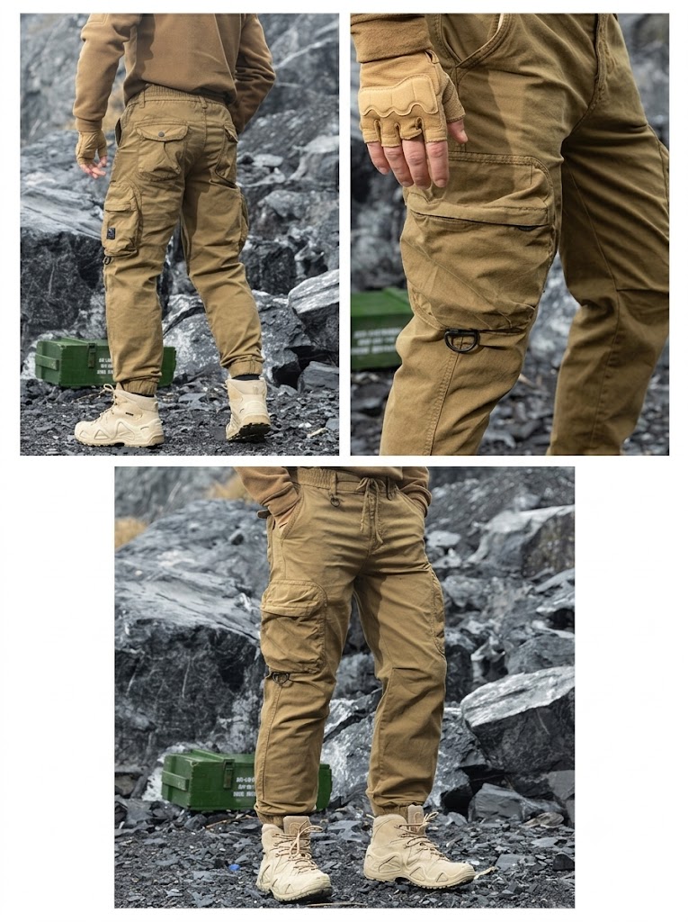Men'S Distressed Khaki Cargo Pants, Casual Loose-Fitting Tactical Jogging Pants With Pockets