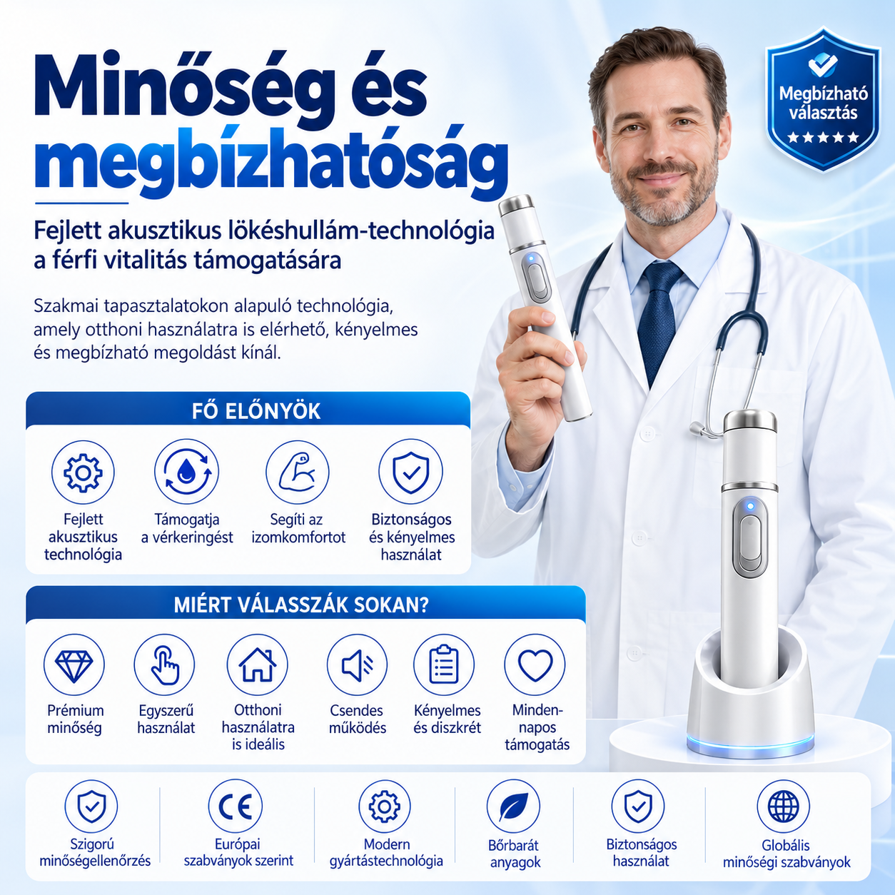 💙 A fejlett akusztikus lökéshullám-terápia támogathatja a péniszszövetek egészségét, hozzájárulhat a jobb merevséghez, a férfi teljesítményhez és a magabiztossághoz.  Emellett segíthet enyhíteni a 💪 izomfájdalmat, a 🦴 ízületi merevséget és a 🦵 ínprobl