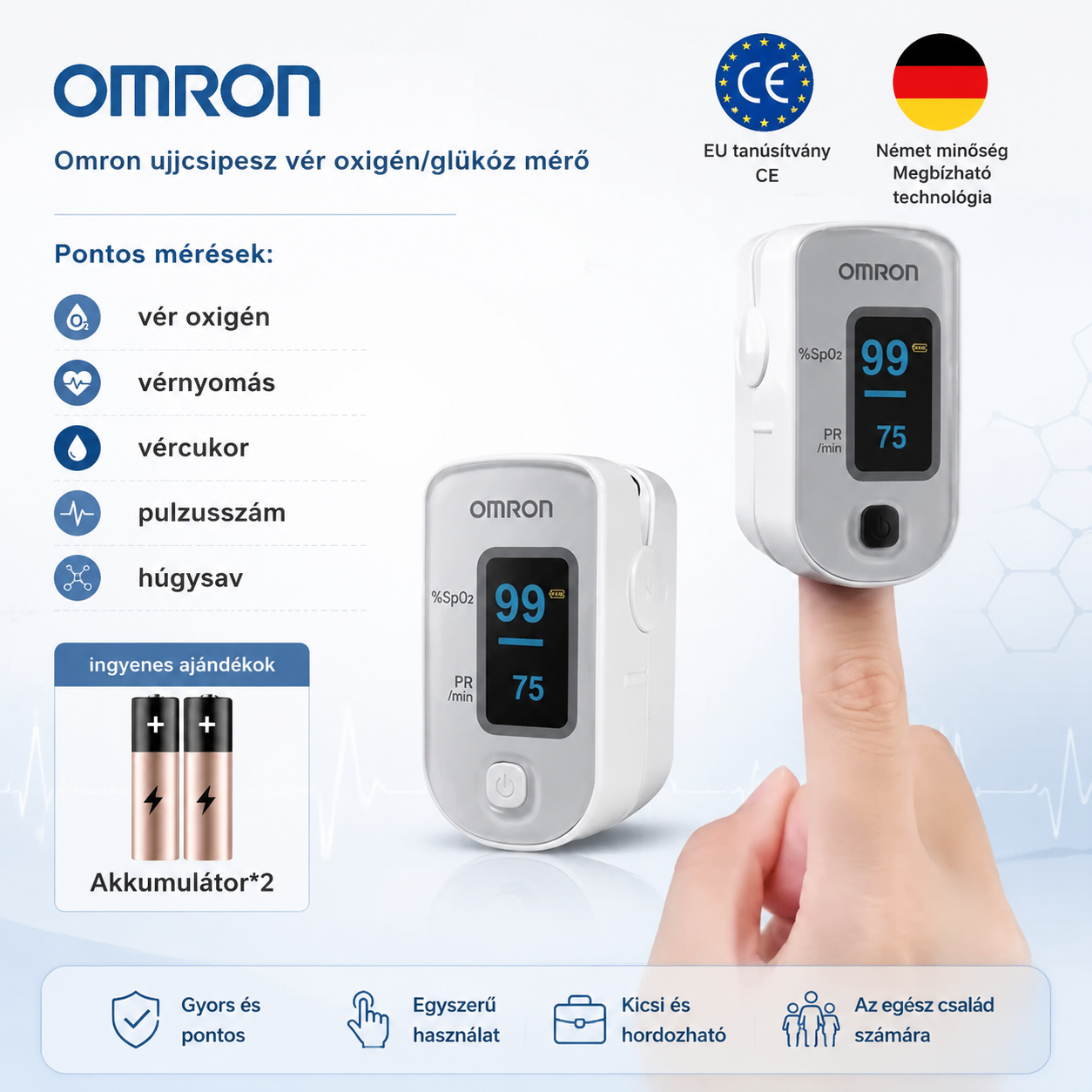 👉2026Omron új generációs non-invazív hordozható glükométer