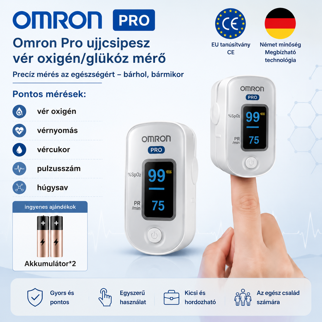 👉2026 Omron új generációs non-invazív hordozható glükométer