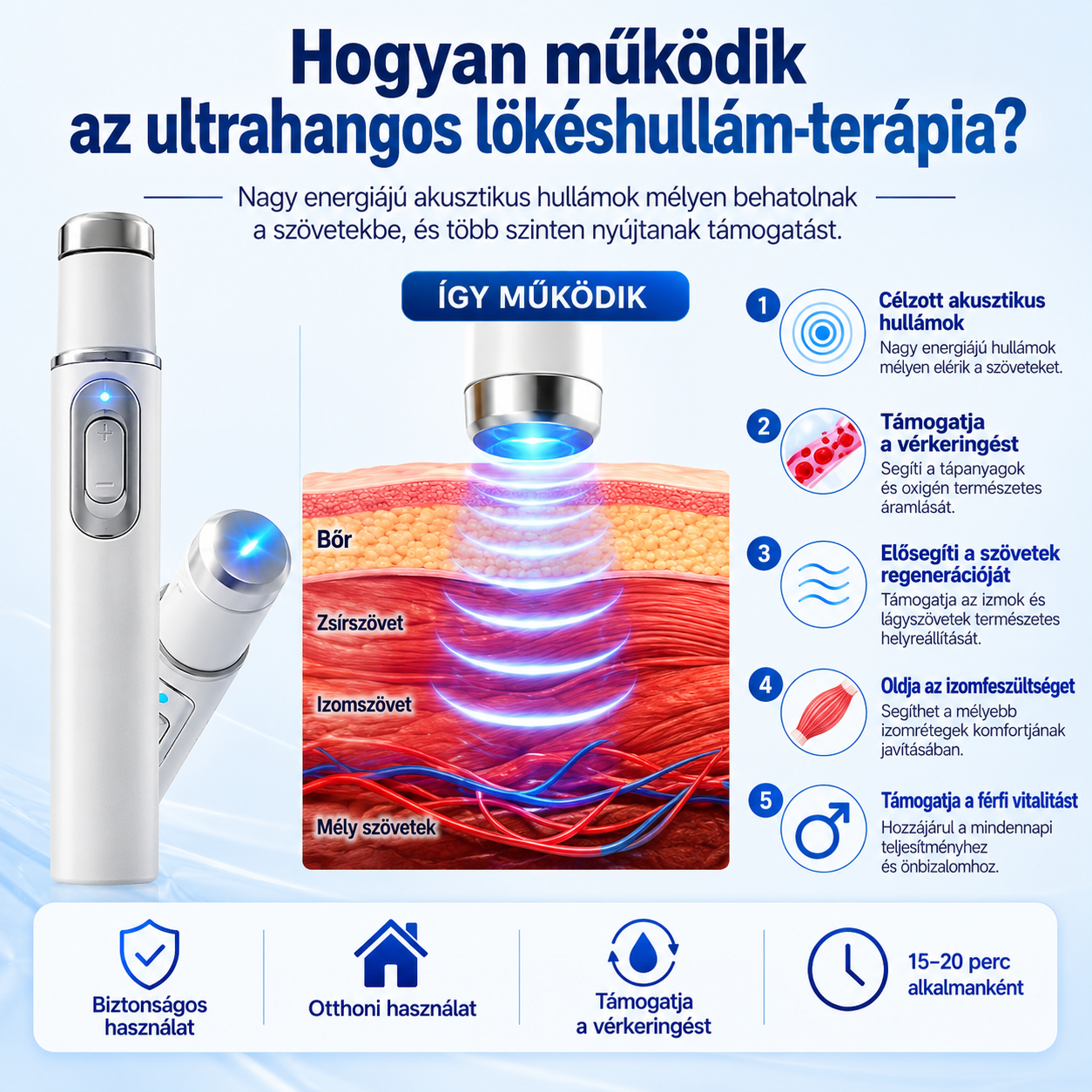 💙 A fejlett akusztikus lökéshullám-terápia támogathatja a péniszszövetek egészségét, hozzájárulhat a jobb merevséghez, a férfi teljesítményhez és a magabiztossághoz.  Emellett segíthet enyhíteni a 💪 izomfájdalmat, a 🦴 ízületi merevséget és a 🦵 ínprobl