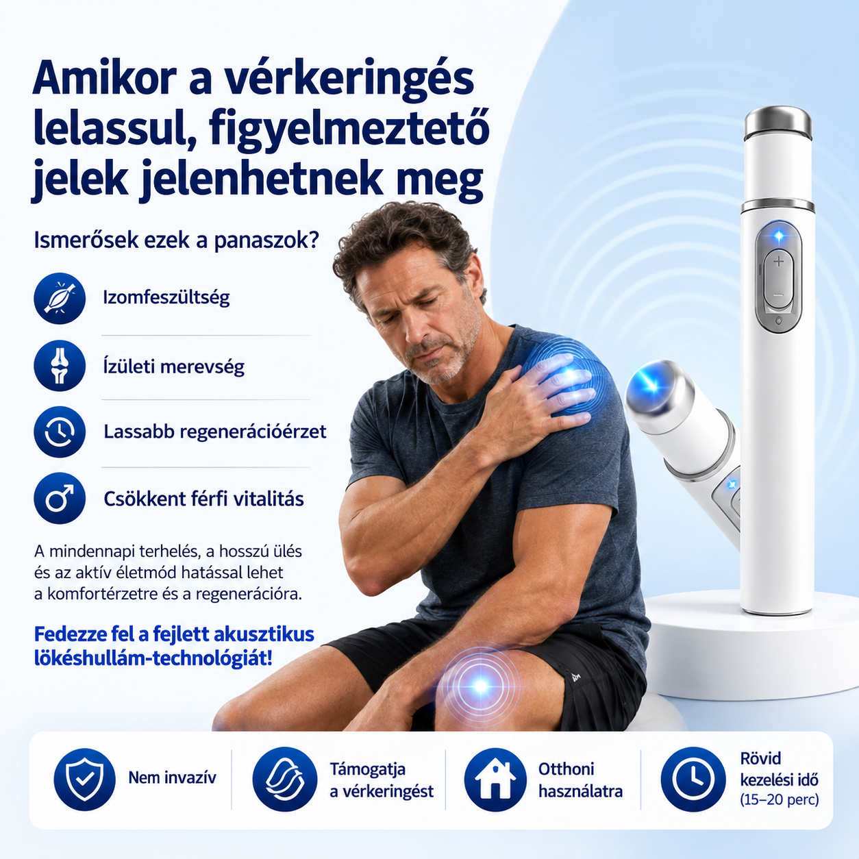 💙 A fejlett akusztikus lökéshullám-terápia támogathatja a péniszszövetek egészségét, hozzájárulhat a jobb merevséghez, a férfi teljesítményhez és a magabiztossághoz.  Emellett segíthet enyhíteni a 💪 izomfájdalmat, a 🦴 ízületi merevséget és a 🦵 ínprobl