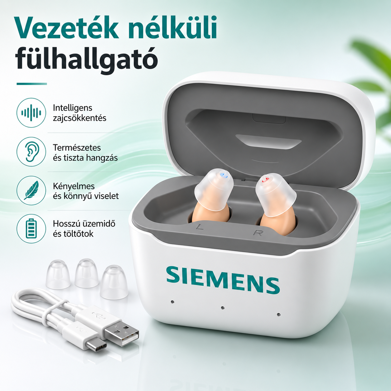 Siemens láthatatlan digitális, újratölthető hallókészülék.