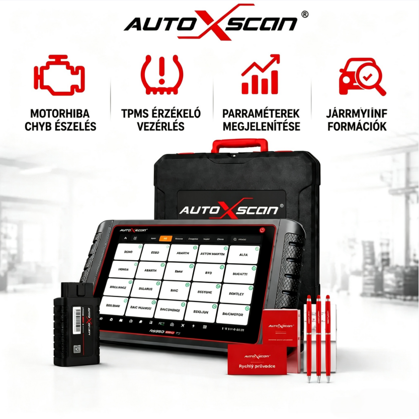 Az AUTOXSCAN RS960 PRO egy professzionális autóipari diagnosztikai eszköz, amely támogatja a teljes rendszerszkennelést, a hibaelemzést, valamint a TPMS diagnosztizálását és programozását, lehetővé téve a járművek gyors és pontos hibaelhárítását.