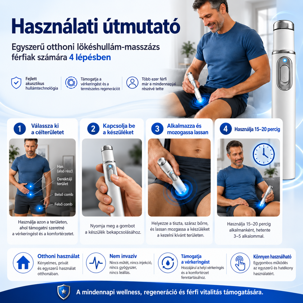 💙 A fejlett akusztikus lökéshullám-terápia támogathatja a péniszszövetek egészségét, hozzájárulhat a jobb merevséghez, a férfi teljesítményhez és a magabiztossághoz.  Emellett segíthet enyhíteni a 💪 izomfájdalmat, a 🦴 ízületi merevséget és a 🦵 ínprobl