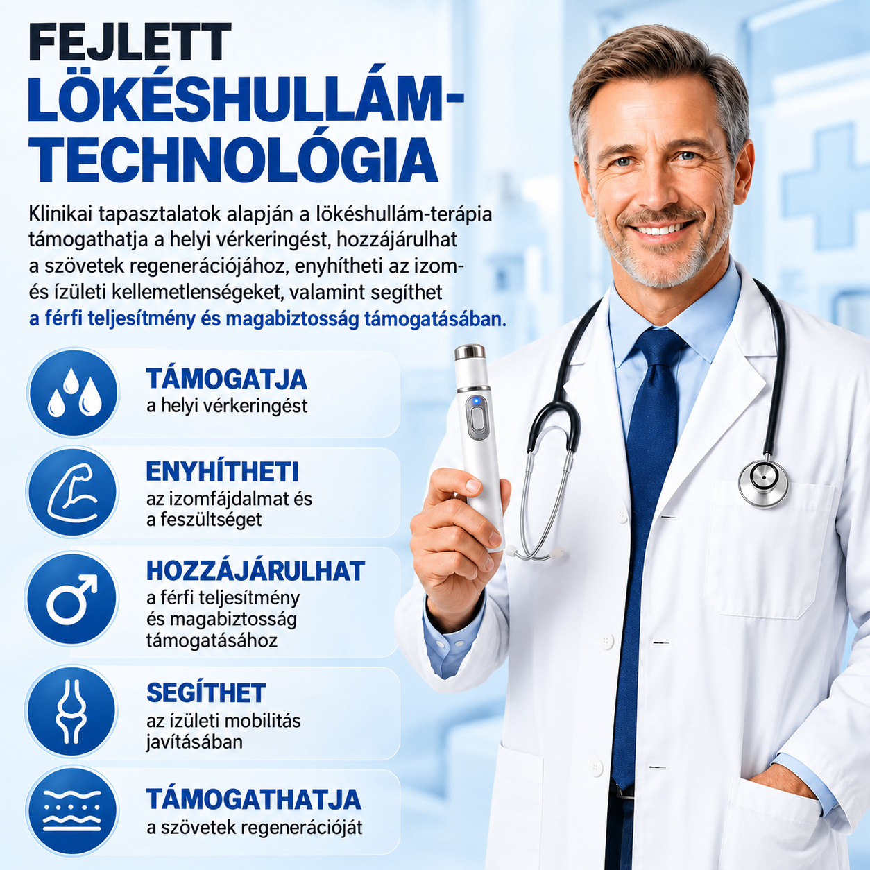 💙 A fejlett akusztikus lökéshullám-terápia támogathatja a péniszszövetek egészségét, hozzájárulhat a jobb merevséghez, a férfi teljesítményhez és a magabiztossághoz.  Emellett segíthet enyhíteni a 💪 izomfájdalmat, a 🦴 ízületi merevséget és a 🦵 ínprobl