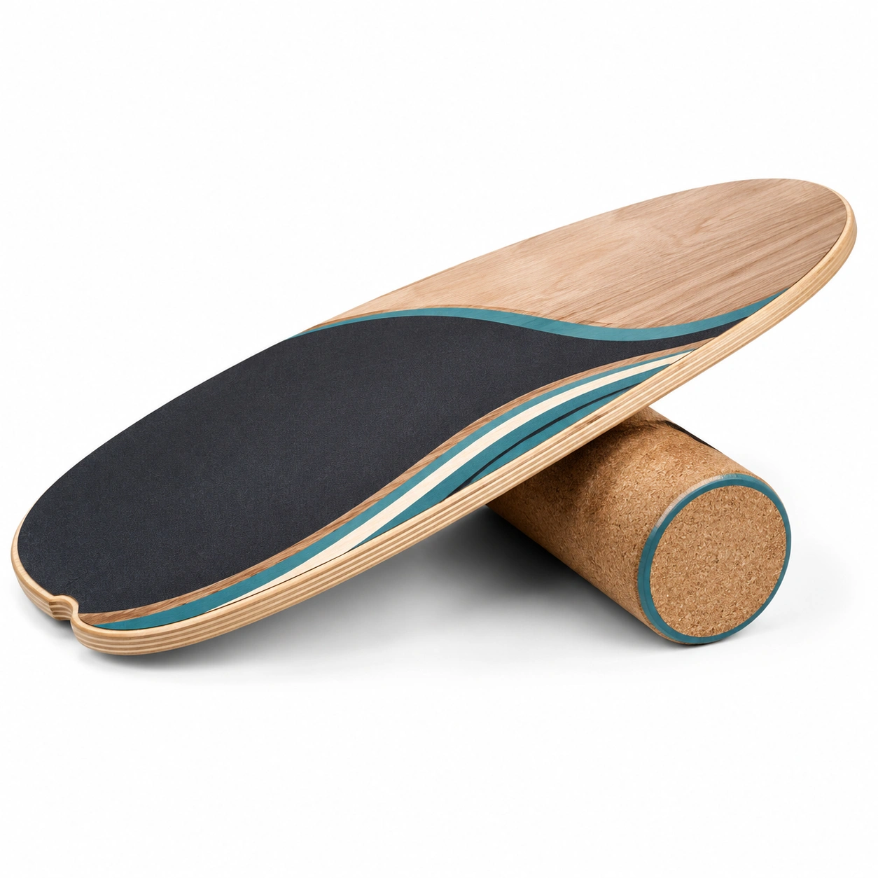 Tavola di Equilibrio in Legno con Rullo in Sughero, Nero/Legno-room ELVANI