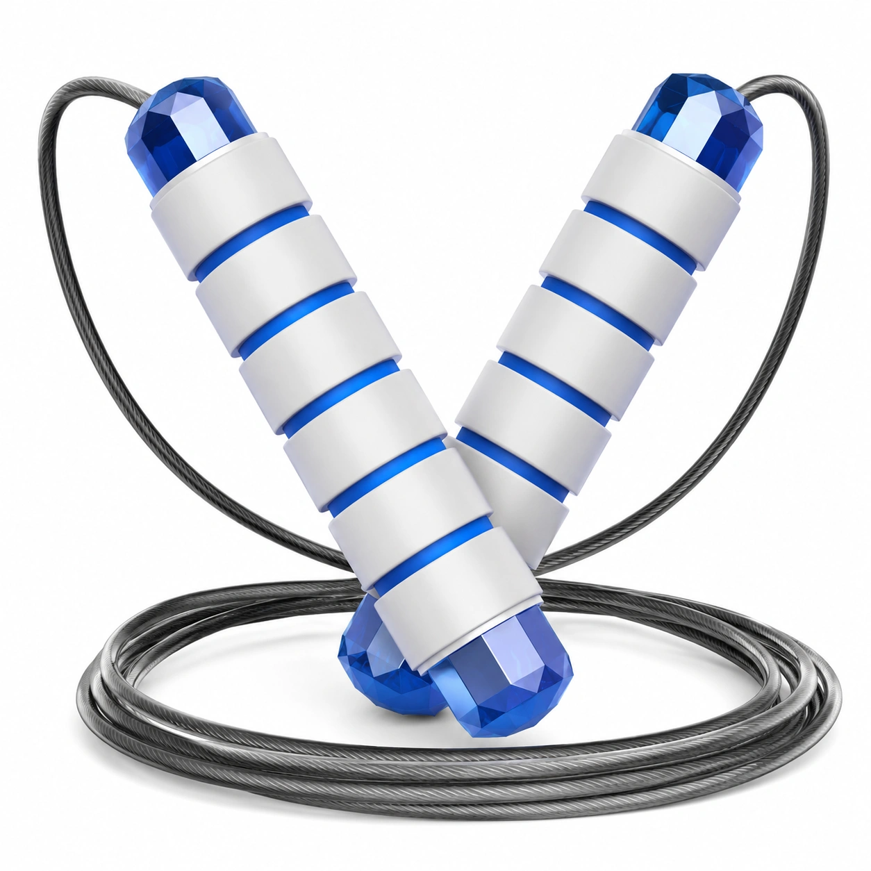 Corda per saltare regolabile con manici ergonomici blu e bianco-room ELVANI