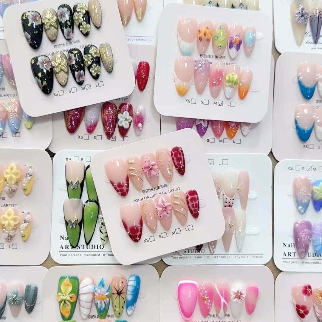 Hand Painted Cat Eye Floral Press On Nails