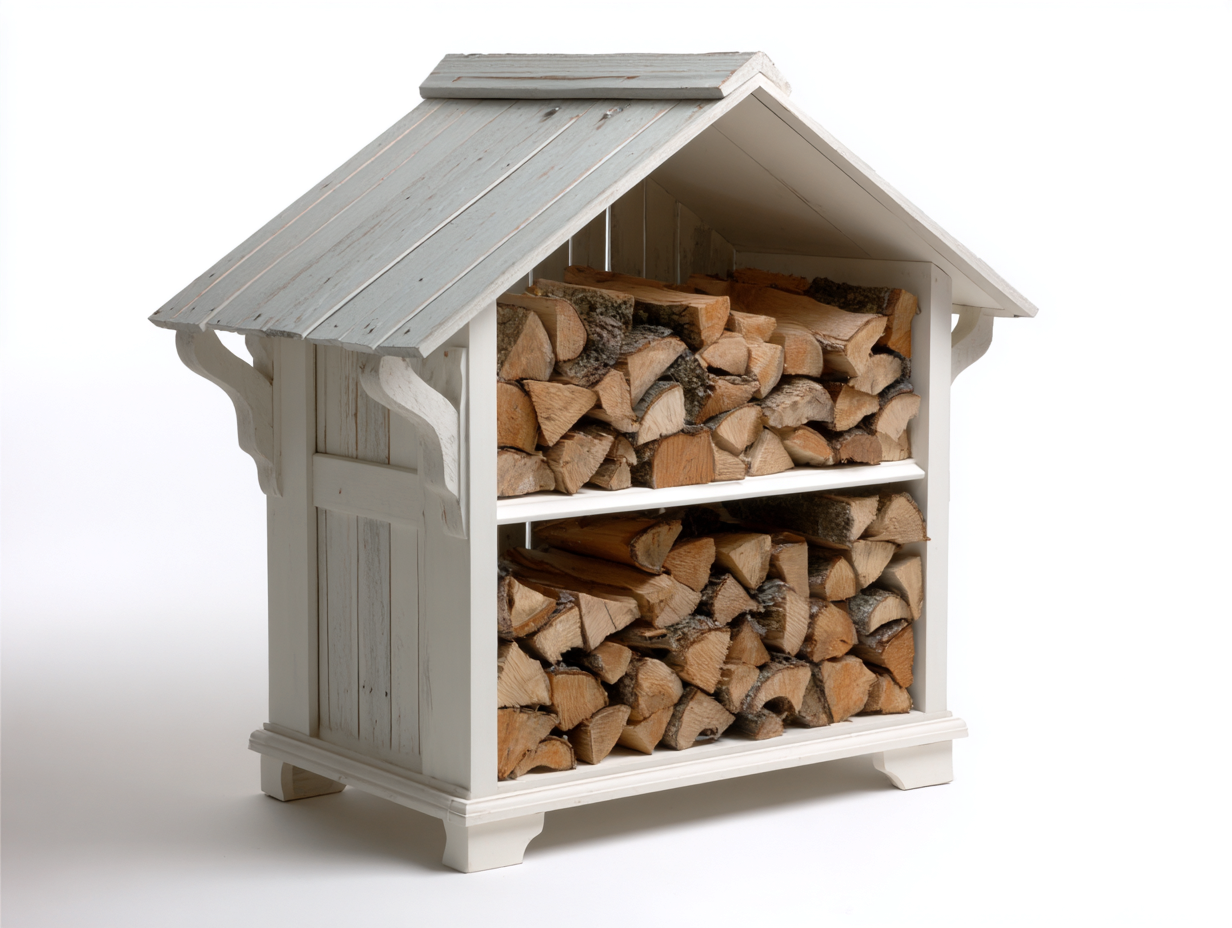 Portalegna - legno - 142x55x139 cm - bianco-grigio - stile rustico-Lizolyhaven