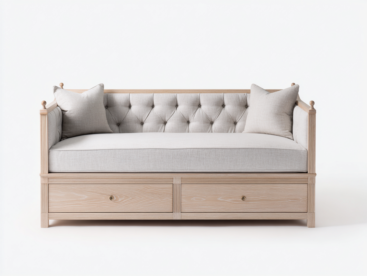 Divano letto - legno-tessuto - 212x91x86 cm - rovere naturale-beige - classico-Lizolyhaven