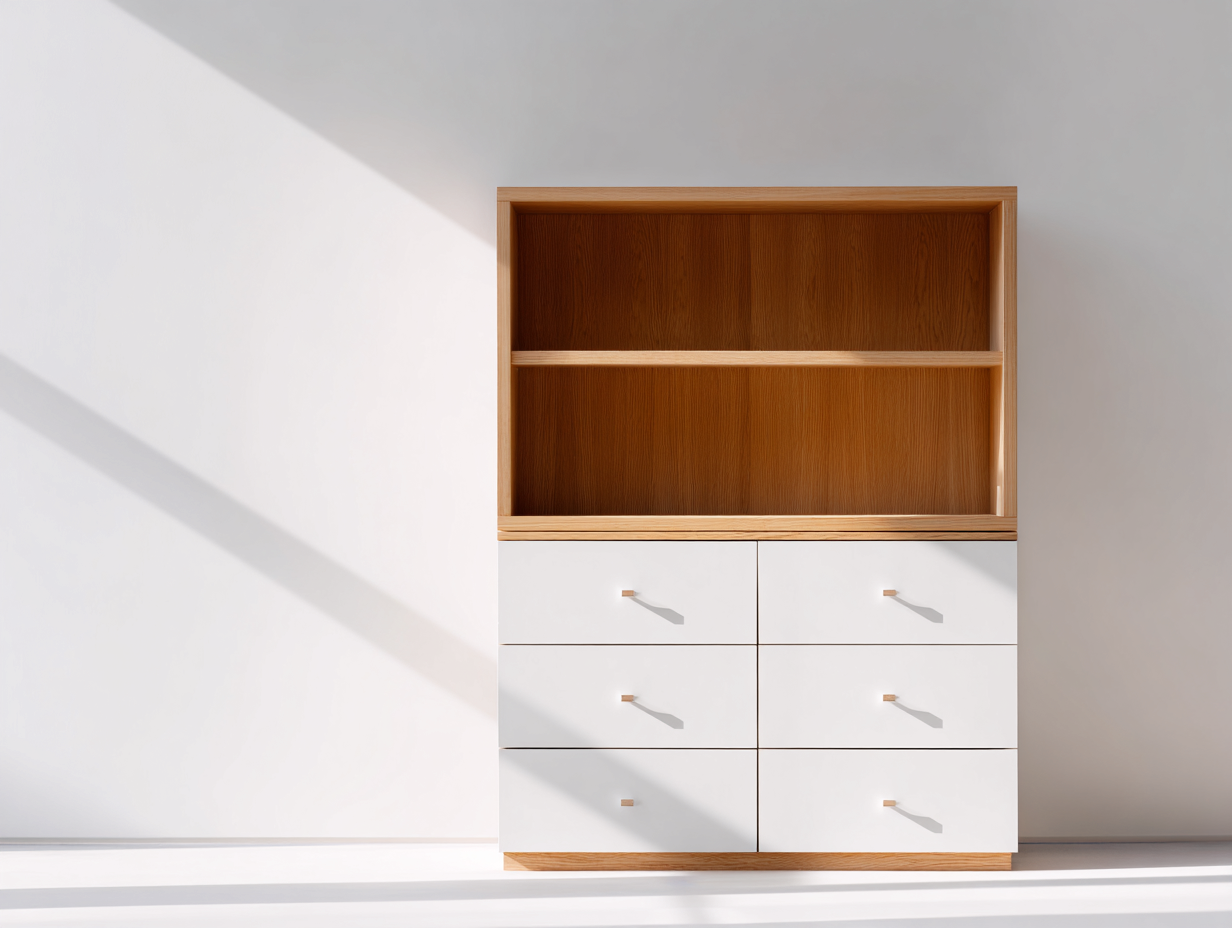 Librerie-Legno-102x38x142 cm-bianco-legno naturale-design moderno con cassetti-Lizolyhaven