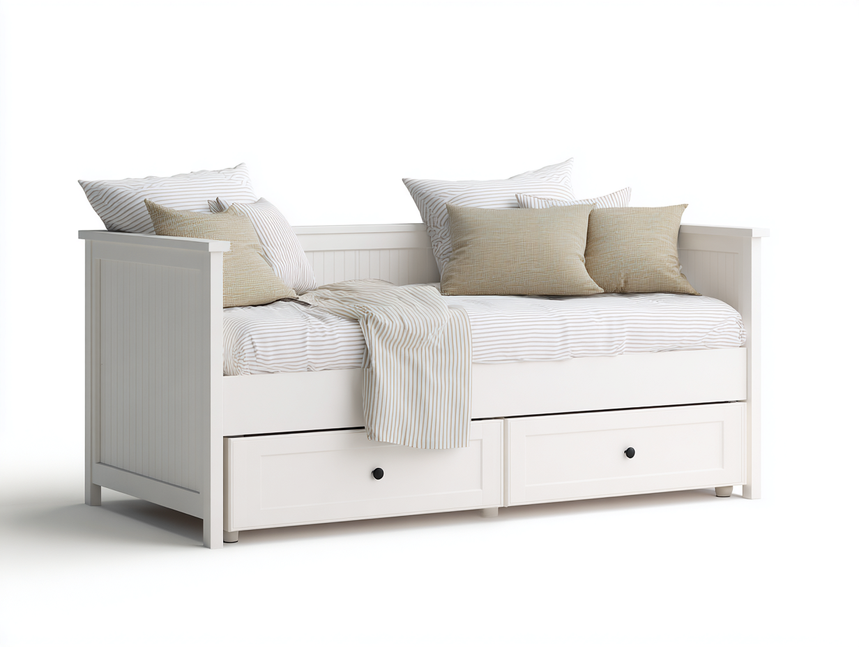 Divano letto - legno-tessuto - 211x91x82 cm - bianco-beige - moderno-Lizolyhaven