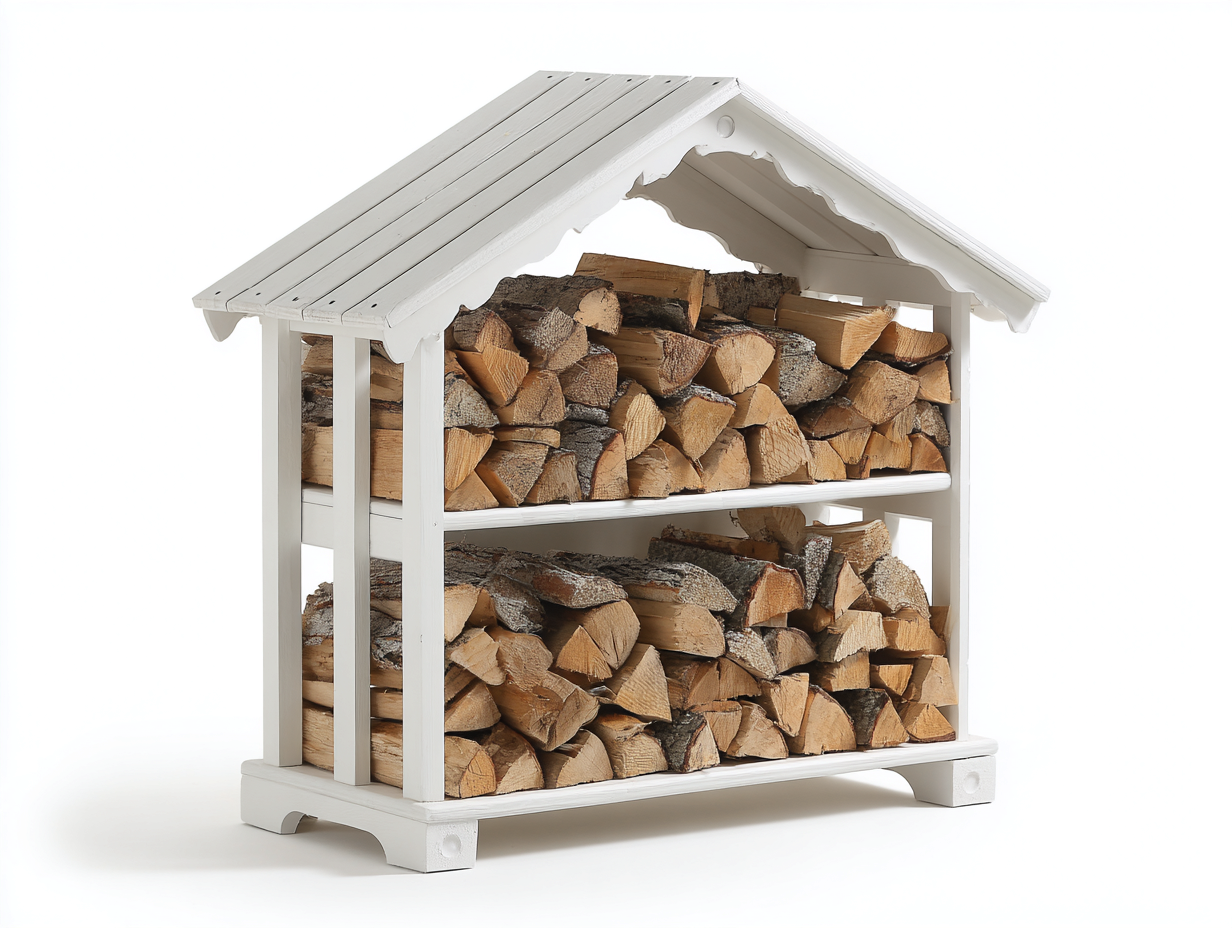 Portalegna - legno - 147x49x132 cm - bianco - stile rustico-Lizolyhaven