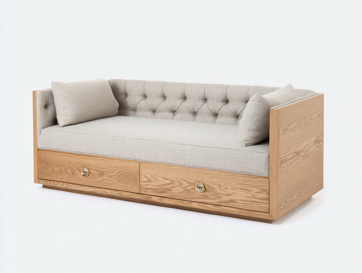 Divano letto - legno-tessuto - 206x89x78 cm - rovere naturale-beige - moderno-Lizolyhaven