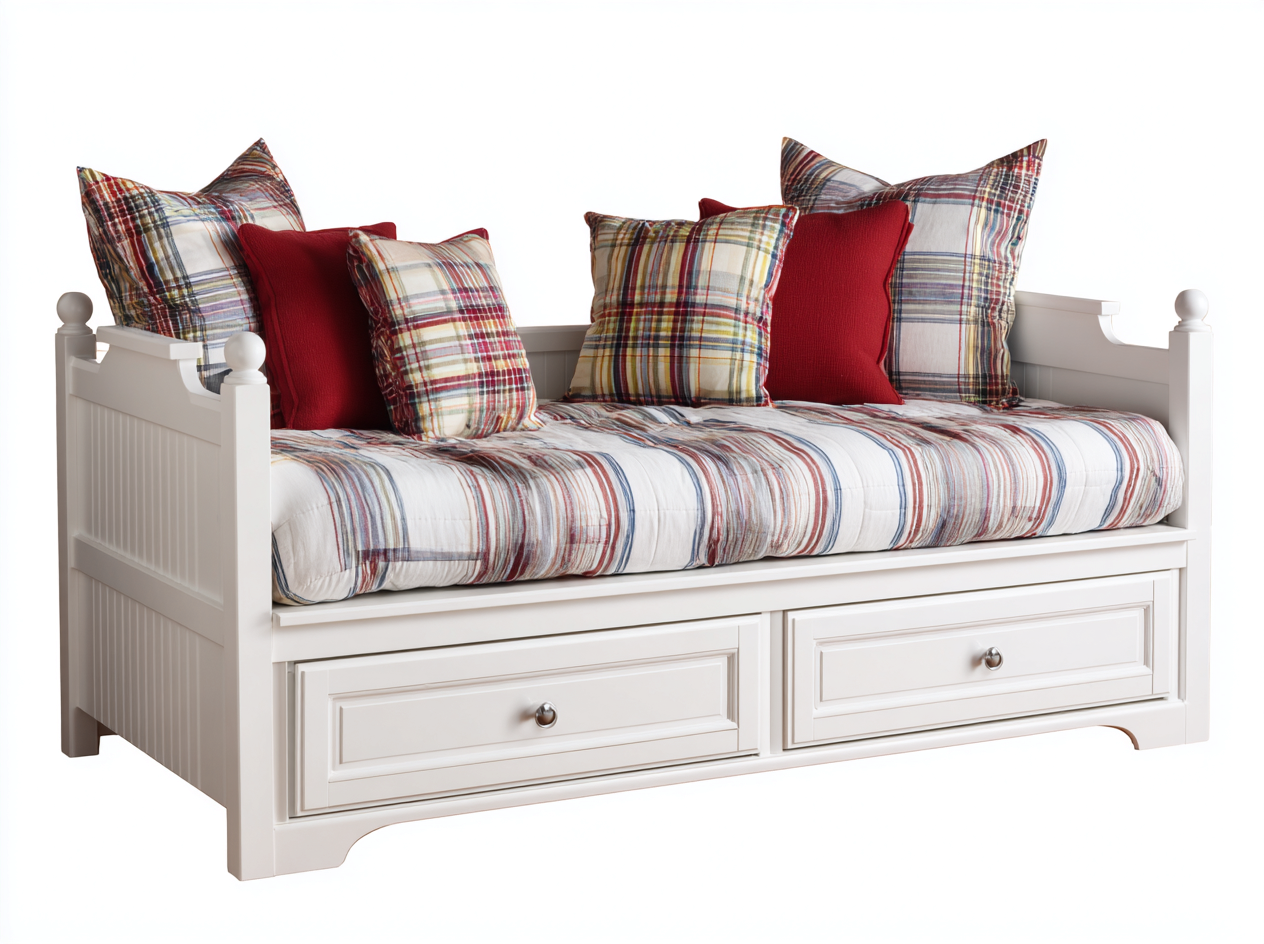 Divano letto - legno-tessuto - 217x93x85 cm - bianco-rosso - classico-Lizolyhaven