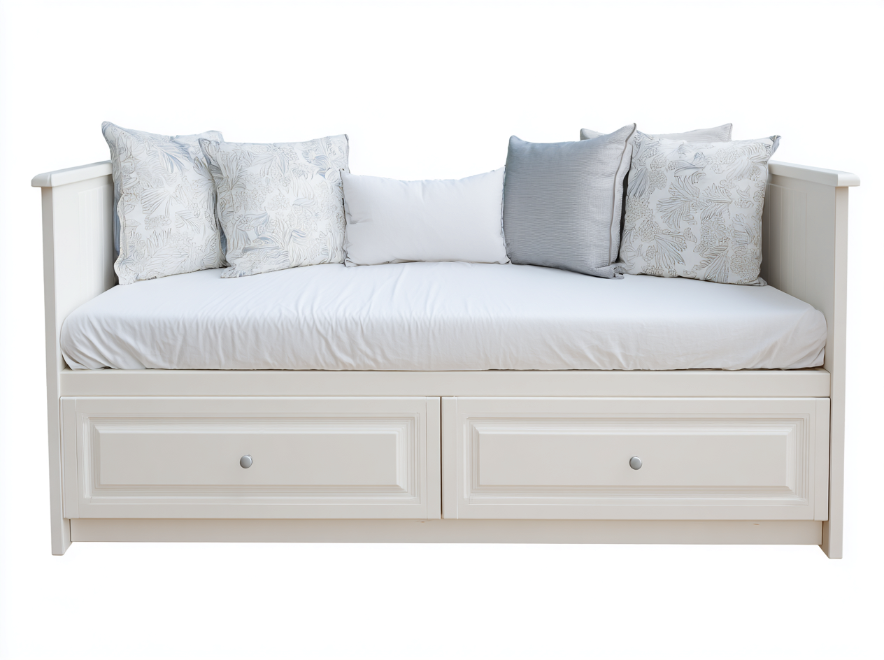 Divano letto - legno-tessuto - 207x91x79 cm - bianco-beige - moderno-Lizolyhaven