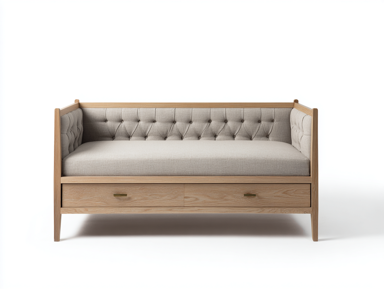 Divano letto - legno-tessuto - 203x86x82 cm - rovere naturale-beige - moderno-Lizolyhaven