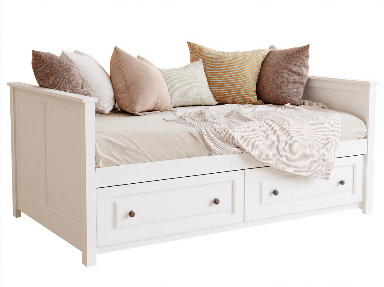 Divano letto - legno-tessuto - 208x92x83 cm - bianco-beige - moderno-Lizolyhaven