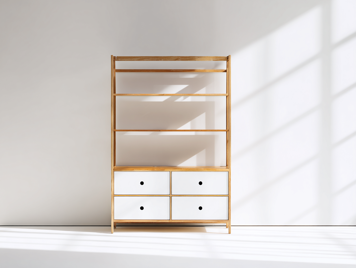 Librerie-Legno-90x35x164 cm-bianco-legno naturale-design moderno con cassetti-Lizolyhaven