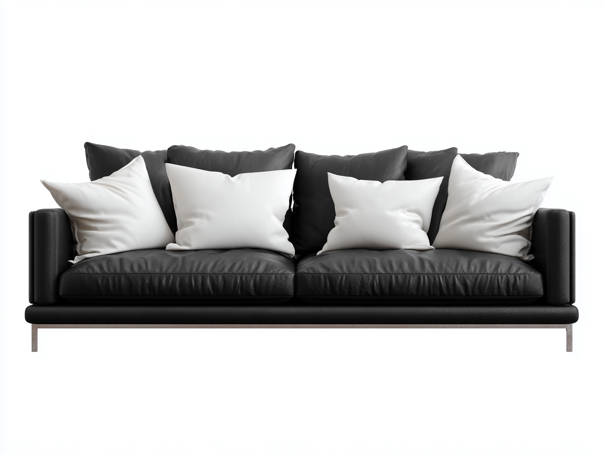 Divano lineare - pelle sintetica-metallo - 198x89x77 cm - nero - elegante-Minorhanest