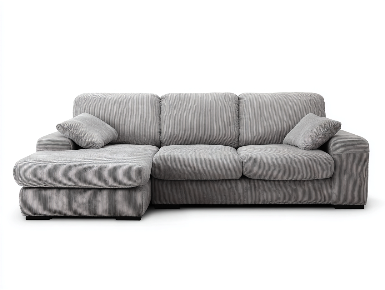 Divano angolare - velluto a coste-legno - 285x165x88 cm - grigio chiaro - moderno-Minorhanest