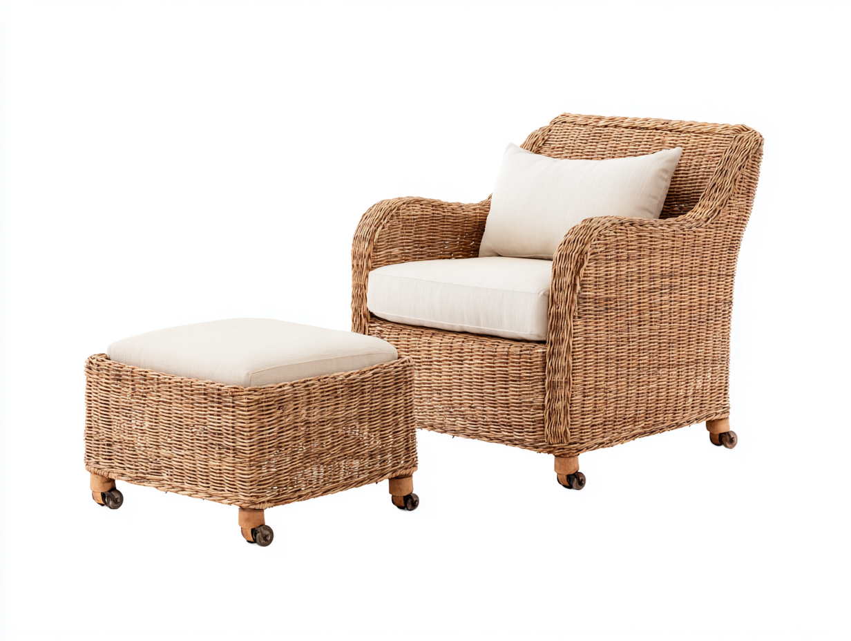 Poltrona da giardino - Rattan - 86 x 82 x 92 cm - Naturale-Crema - Stile rustico-Minorhanest