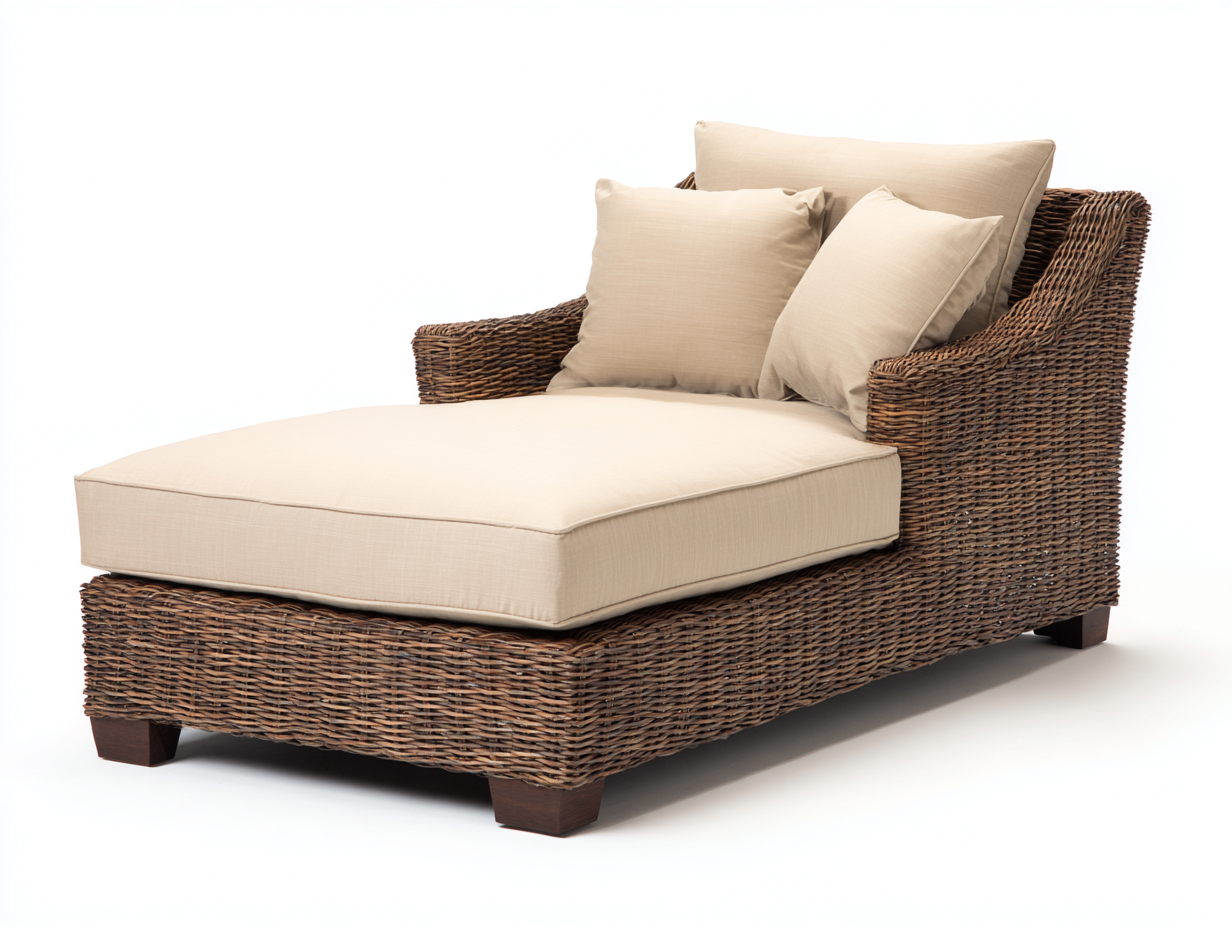 Lettino prendisole - rattan-tessuto-legno - 192x82x78 cm - marrone-beige - mediterraneo-Minorhanest