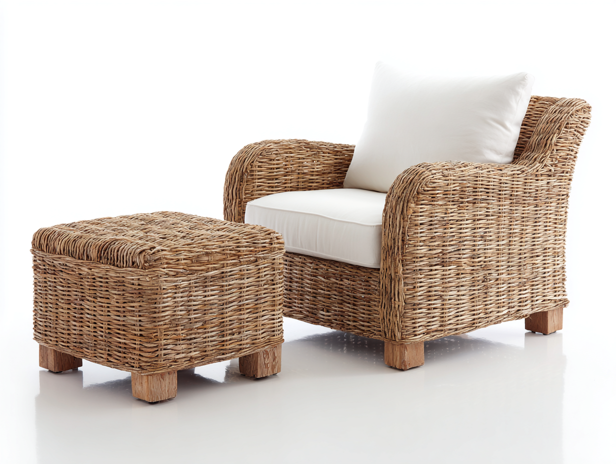 Poltrona da giardino - Rattan - Legno - 83 x 79 x 90 cm - Naturale-Crema - Stile rustico-Minorhanest