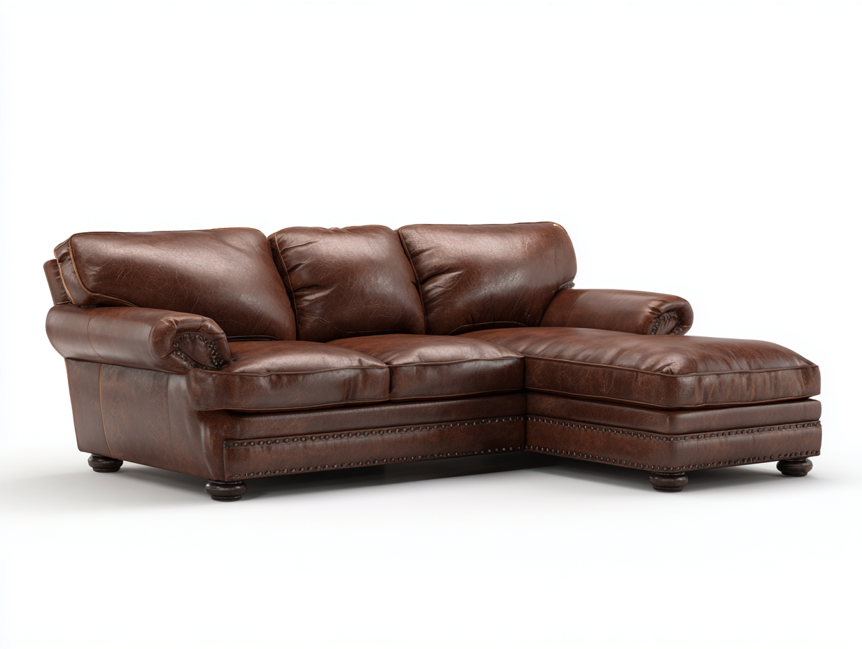 Divano angolare - pelle-legno-metallo - 290x176x86 cm - marrone vintage - chesterfield-Minorhanest