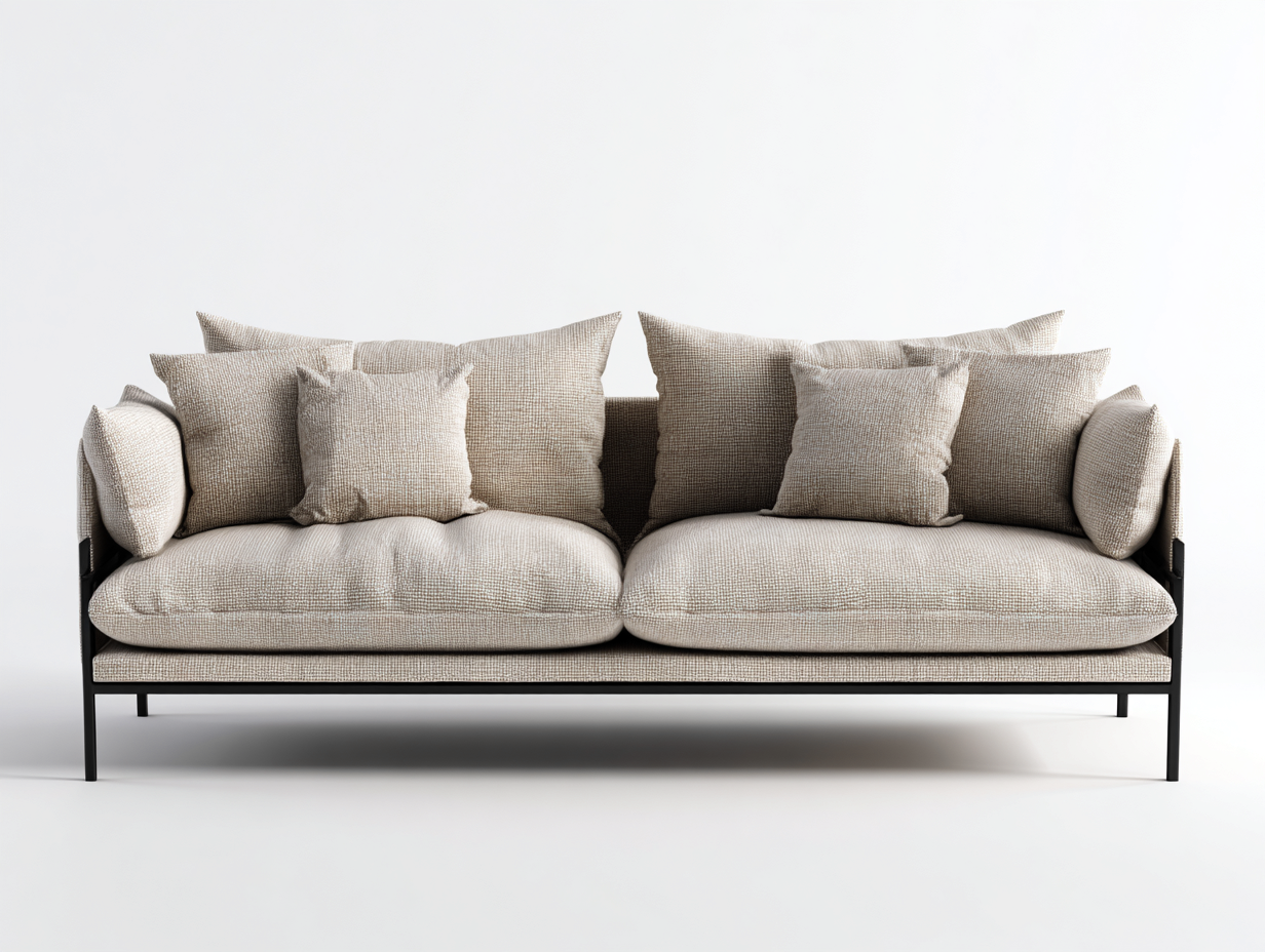Divano lineare - tessuto-metallo - 198x90x79 cm - beige-nero - minimalista-Minorhanest