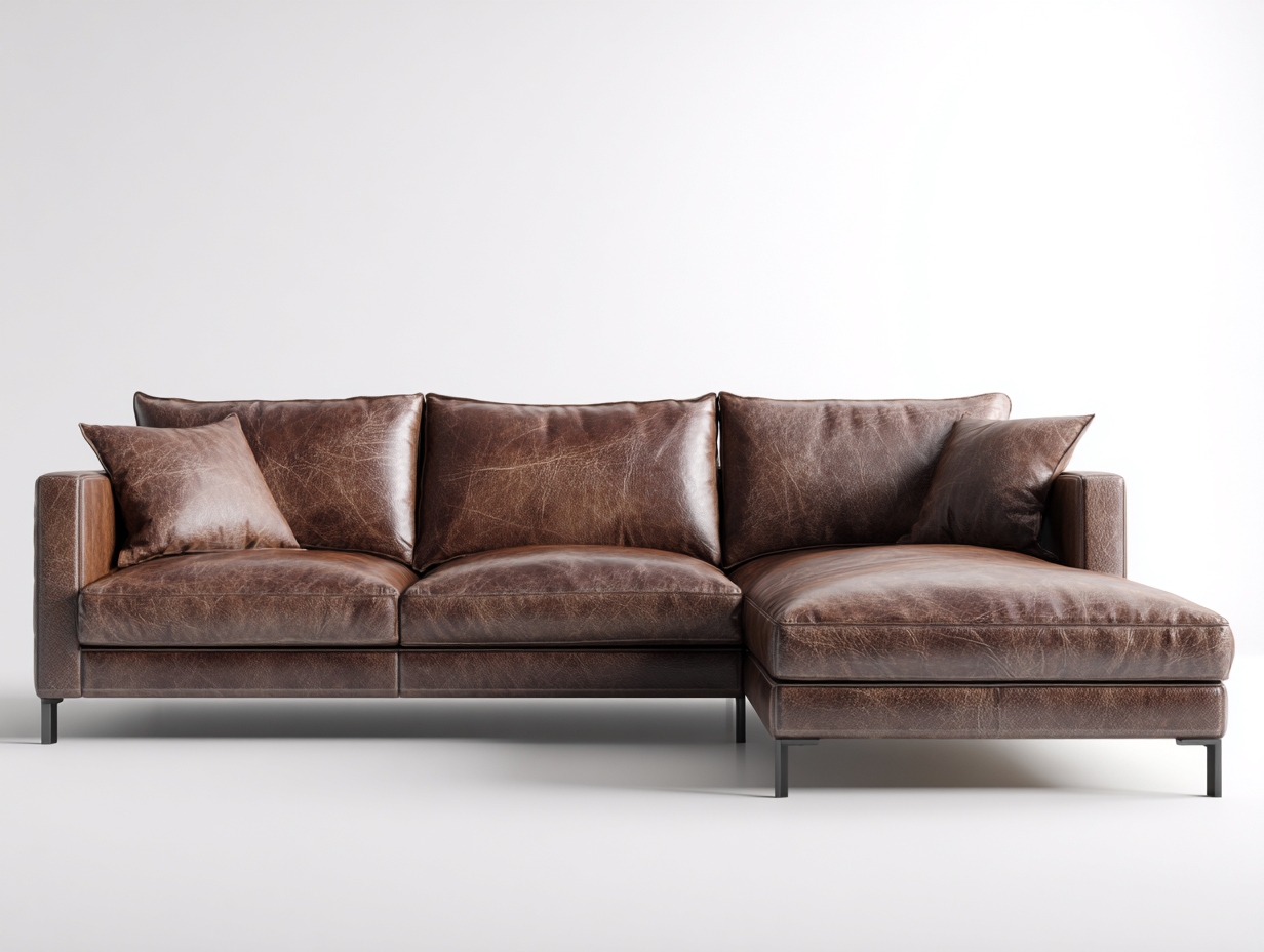 Divano angolare - pelle-metallo - 292x170x84 cm - marrone scuro - industriale-Minorhanest